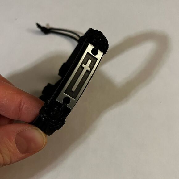 Metal Alloy Cowhide Cross Leather Adjustable Woven Bracelet Jewelry - Picture 5 of 10